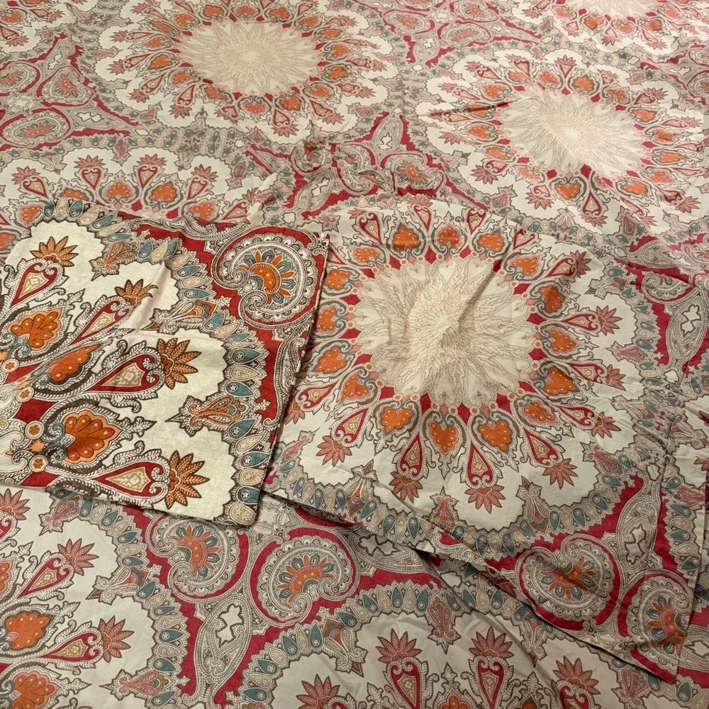 Pottery Barn Valencia King Duvet Cover Set Sham Pillowcase Orange Red
